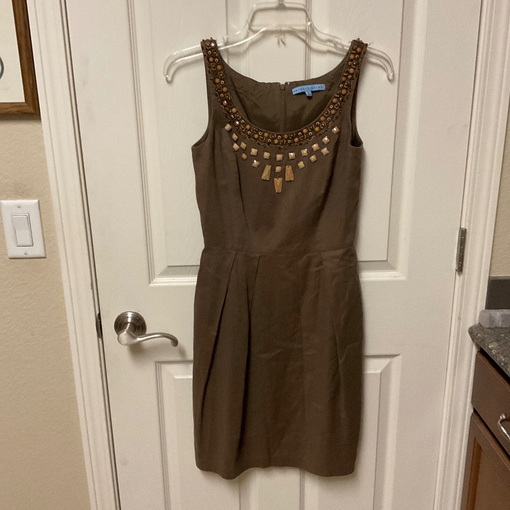 Antonio Melani linen dress.  Size 0.  Beautiful embellished neckline.
